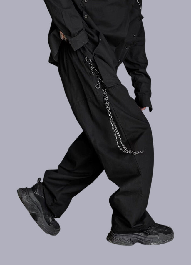 Black Baggy Baggy Cargo Pants With Straps Baggy Cargo Pants
