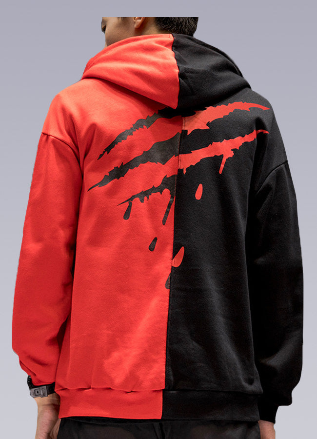 Red and Black Split Hoodie OFF-WRLD TECHWEAR