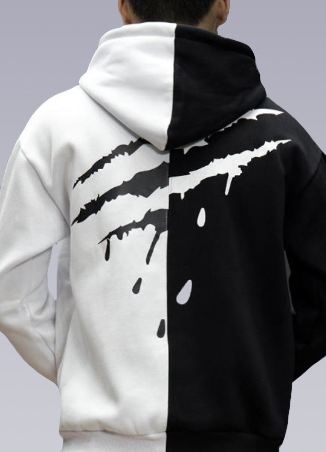 Men's Black and White Graffiti Clouds Zipped Windbreaker Hoodie 001 XL
