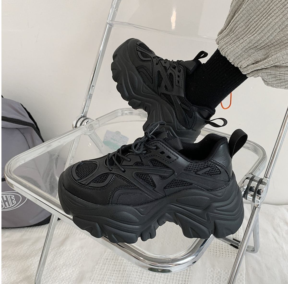 ★Archivepke★Platform sneakers★Black★韓国★大人気★ Black Goth Platform Sneakers | OFF-WRLD TECHWEAR