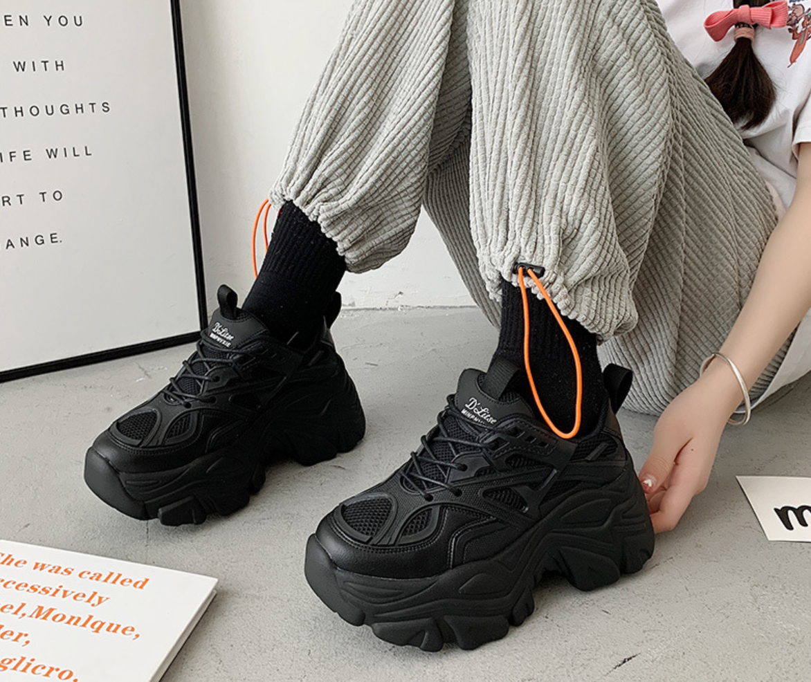 ★Archivepke★Platform sneakers★Black★韓国★大人気★ Black Goth Platform Sneakers | OFF-WRLD TECHWEAR