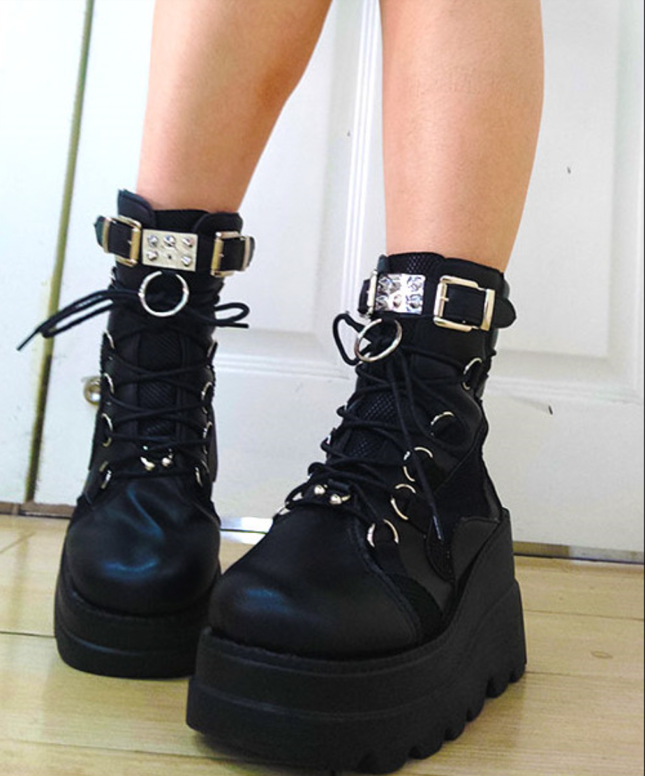 black punk combat boots