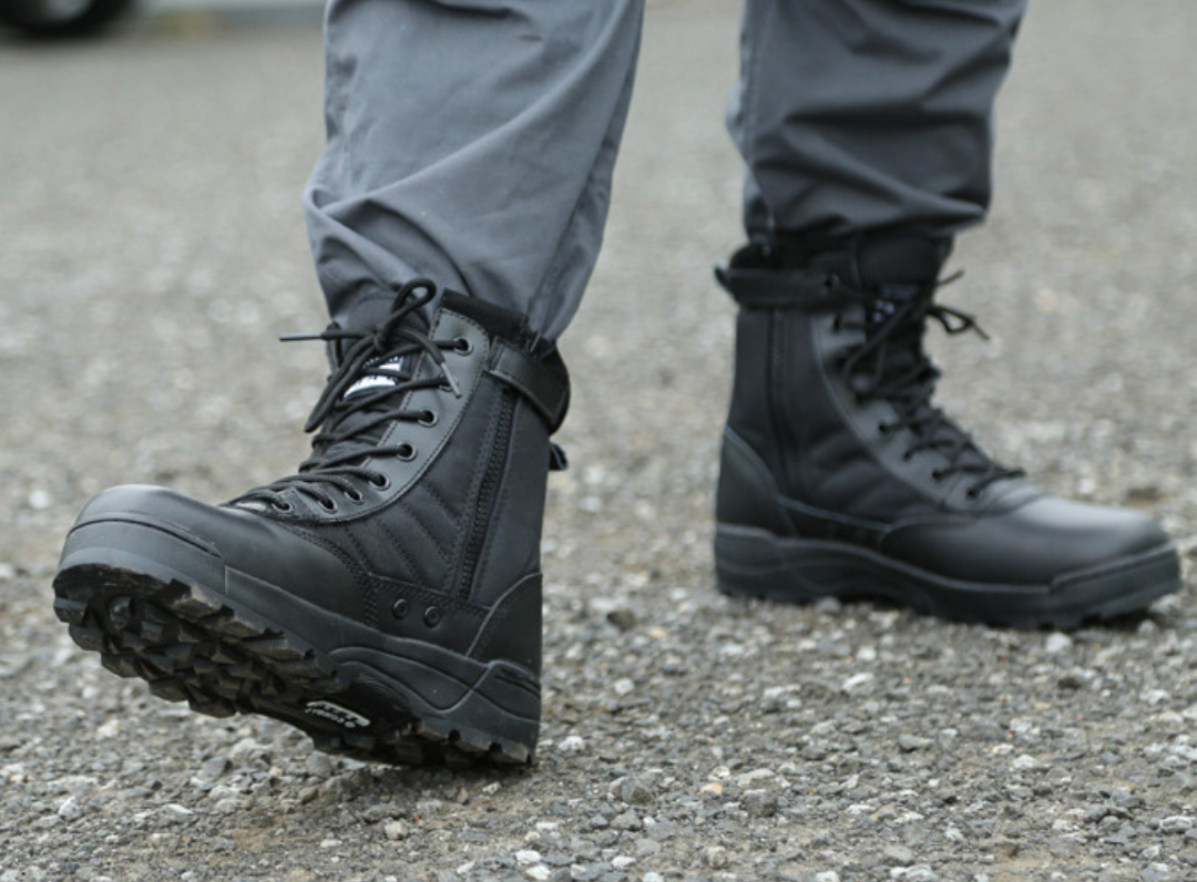 Side zip police boots best sale