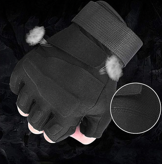 black tactical fingerless gloves