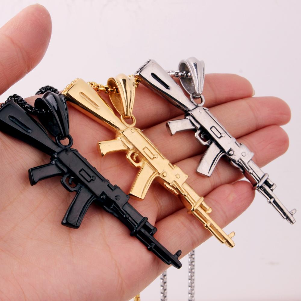 Amazon.com: DJDEFK Necklace AK 47 Gun Pendants Necklace for Men Rapper Jewelry  Gold Silver Color Choker (Length : 60cm Rope Chain, Metal Color : Silver) :  Clothing, Shoes & Jewelry