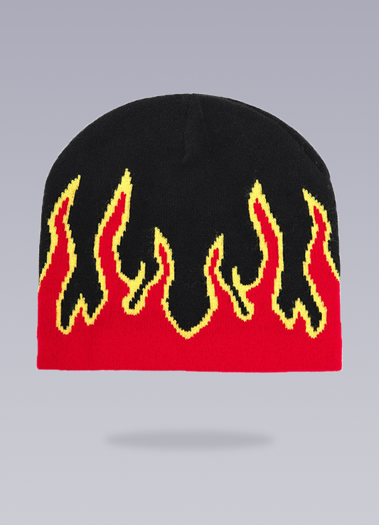 beanie with flames