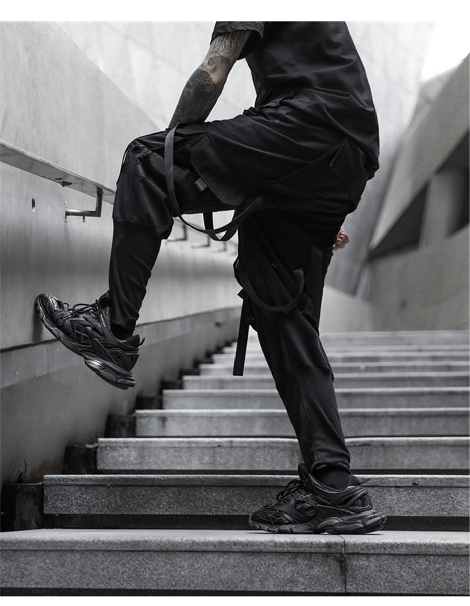 Black Cargo Pants With Straps | Yokai Clothing