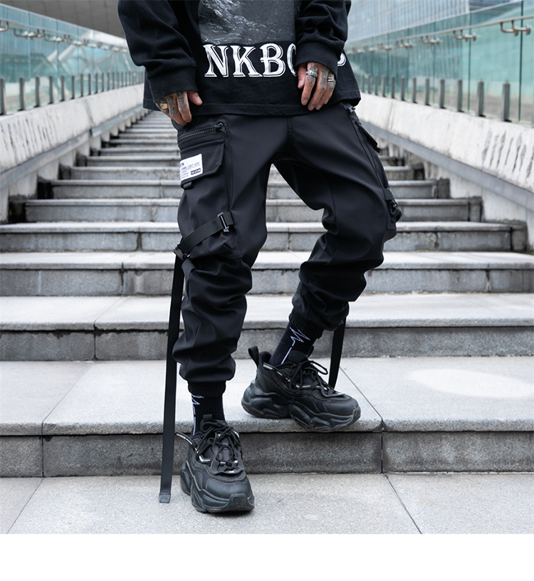 Black Baggy Pants with Chain | OFF-WRLD Techwear M