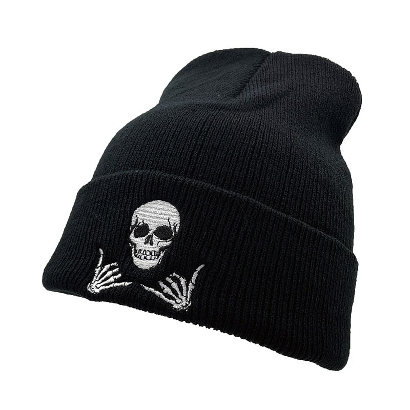 black beanie with skull