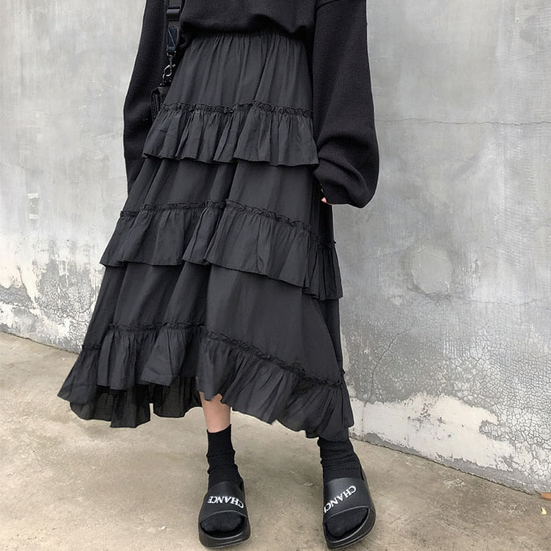 black long ruffle skirt