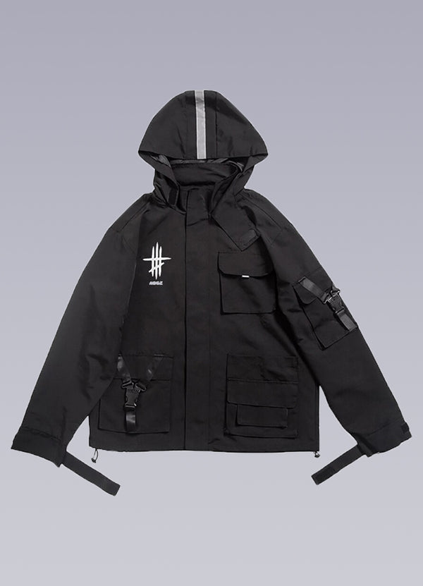 Black Techwear Fitted Leather Jacket
