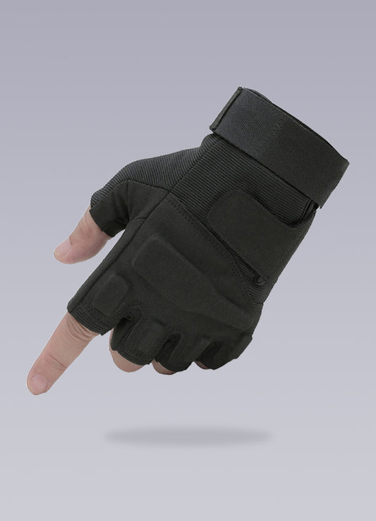 black tactical fingerless gloves